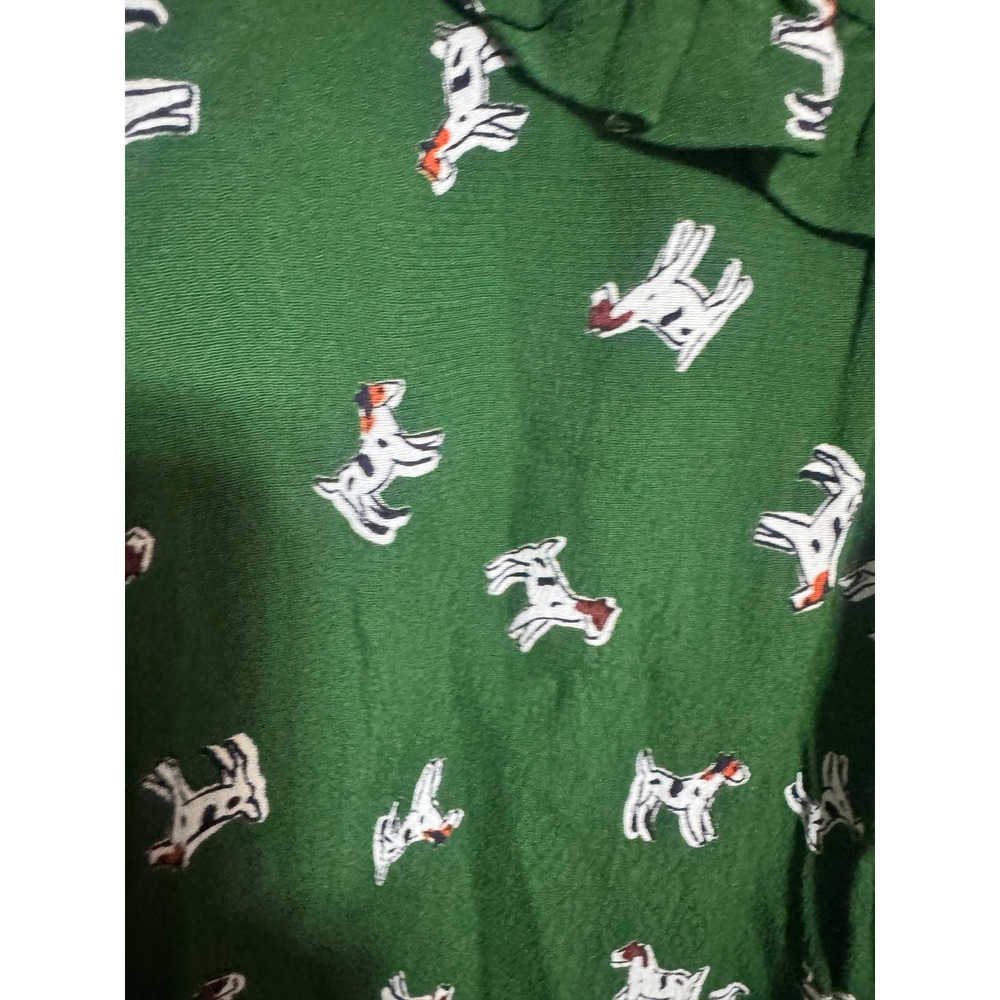 Maeve Anthropologie Green Dog Print Ruffle Collar Tie Front Blouse Medium - Picture 6 of 6